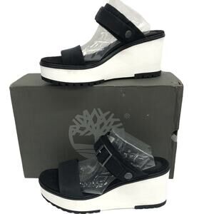 Timberland Black Koralyn Platform Wedge Leather Sandals